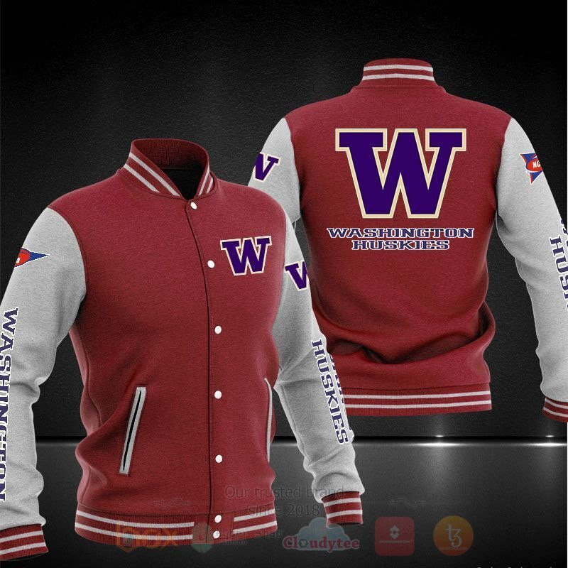 Washington Huskies Red Grey Baseball Jacket