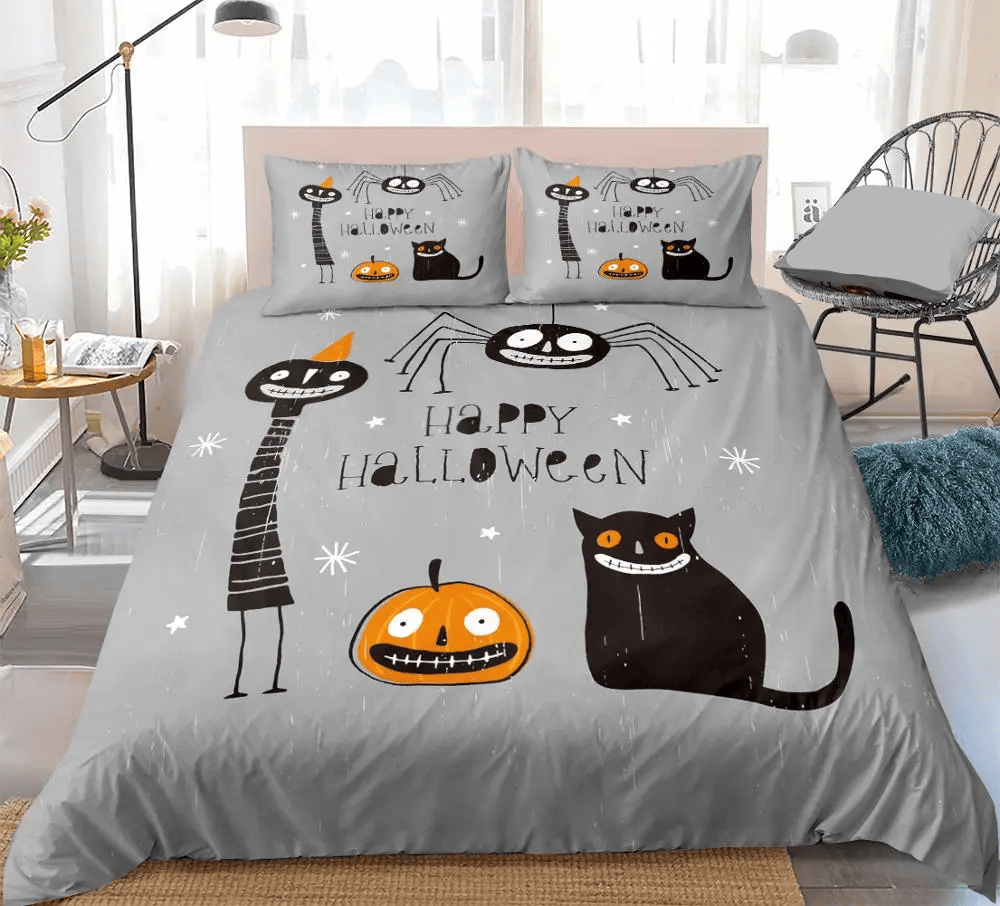 Halloween Bedding Set Happy Halloween Cat Pumpkin Spider Duvet Covers