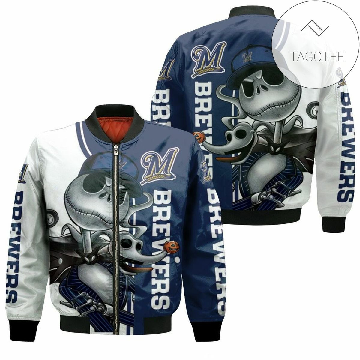 Milwaukee Brewers Jack Skellington And Zero Bomber Jacket