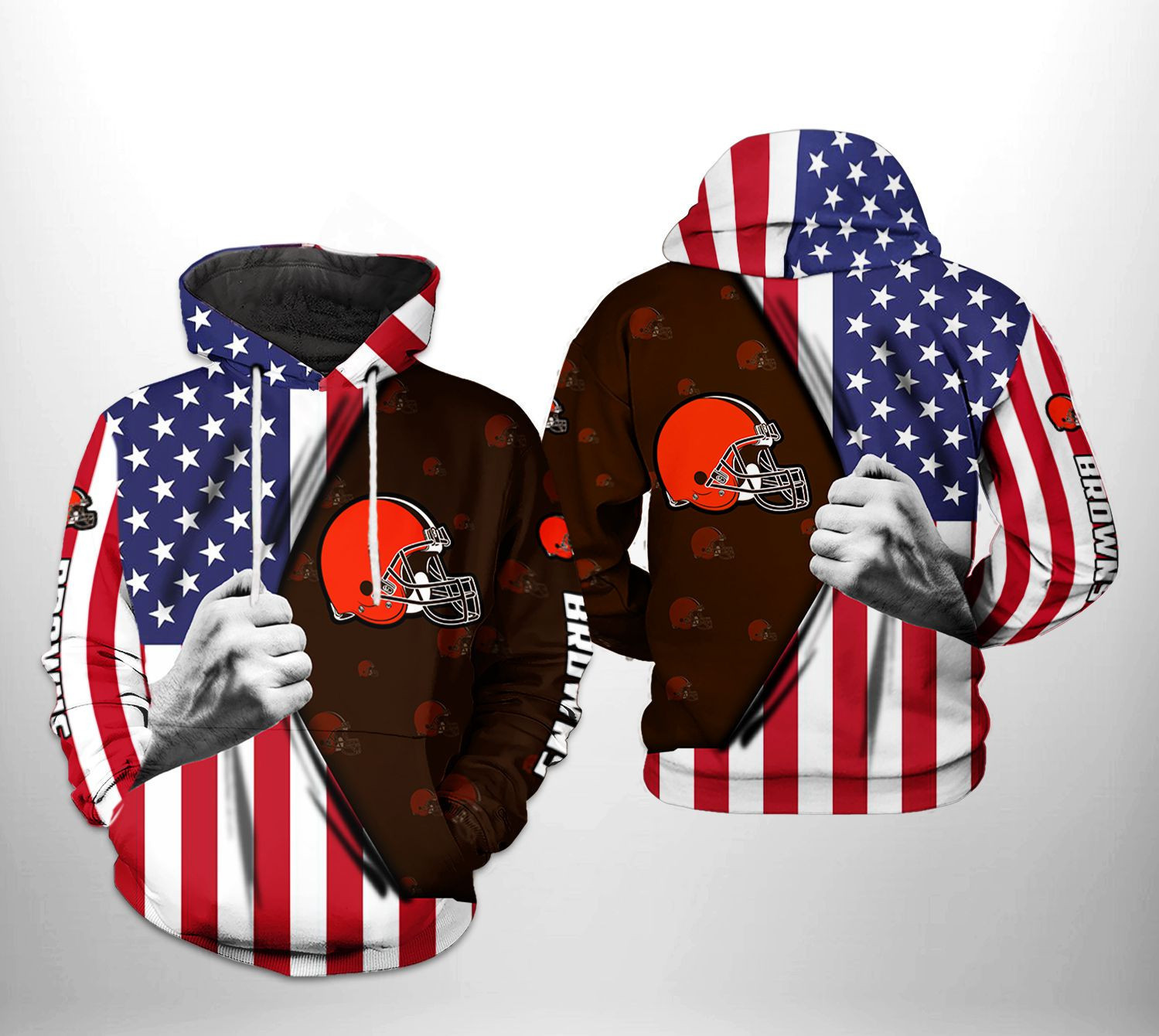 Cleveland Browns US Flag Team 3D All Over Print Hoodie & Zip Hoodie