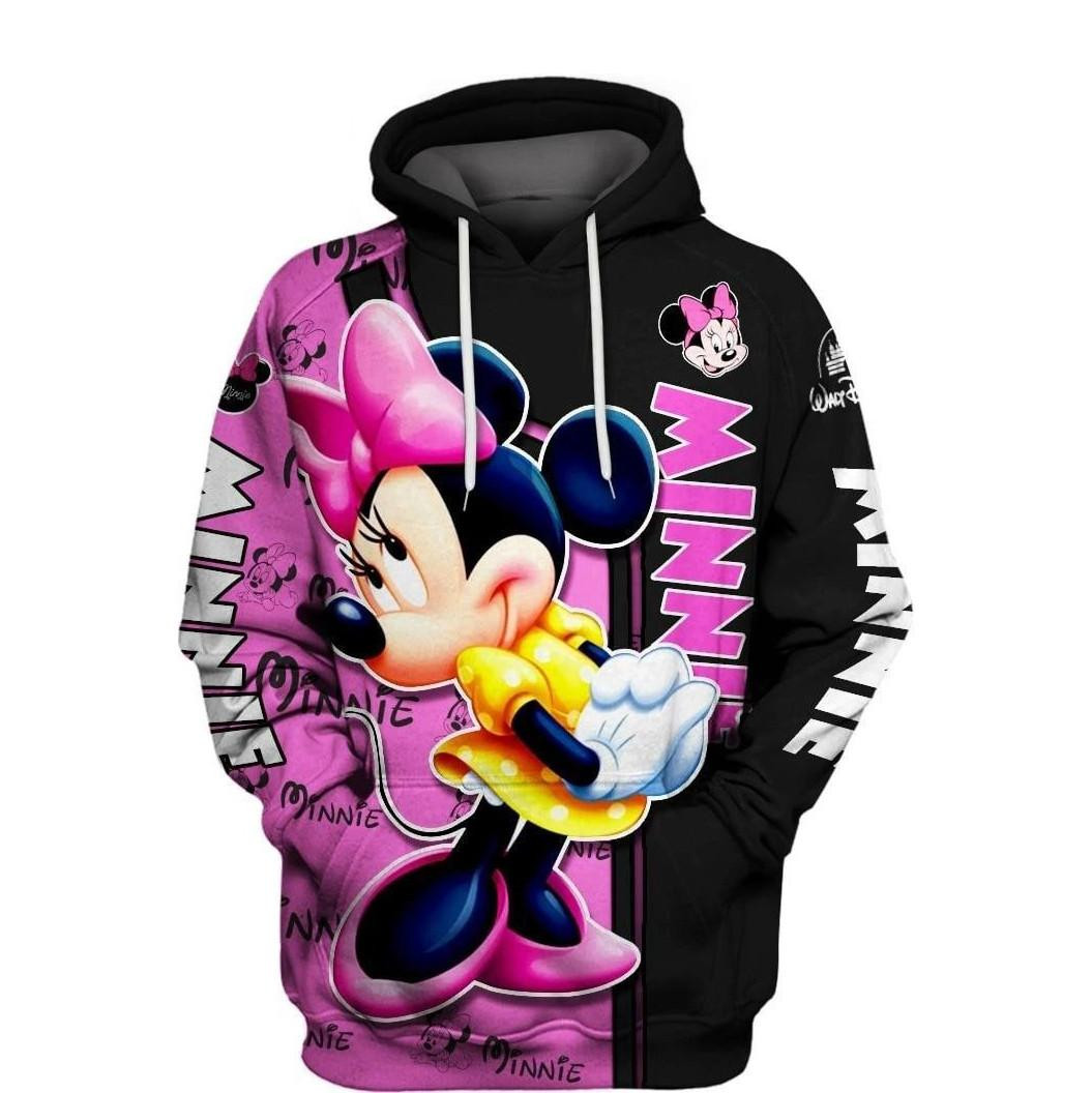 Minnie Mouse, Minnie Pattern Cute Pose Minnie Black Pink Aop Hoodie