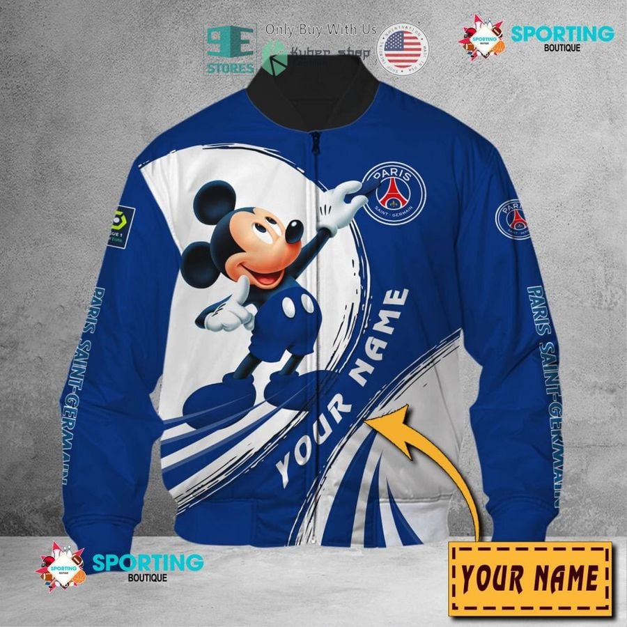 Paris Saint-Germain FC Custom Name Mickey Mouse Blue Bomber Jacket