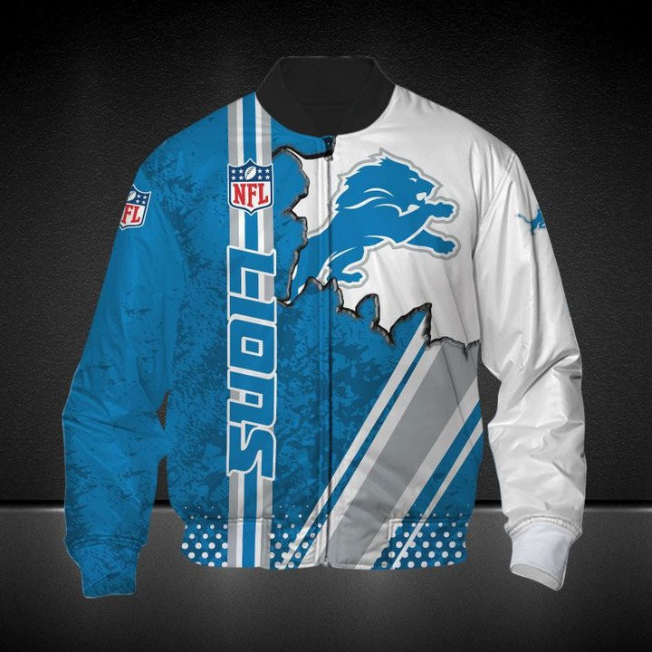 Detroit Lions Blue White Bomber Jacket V3