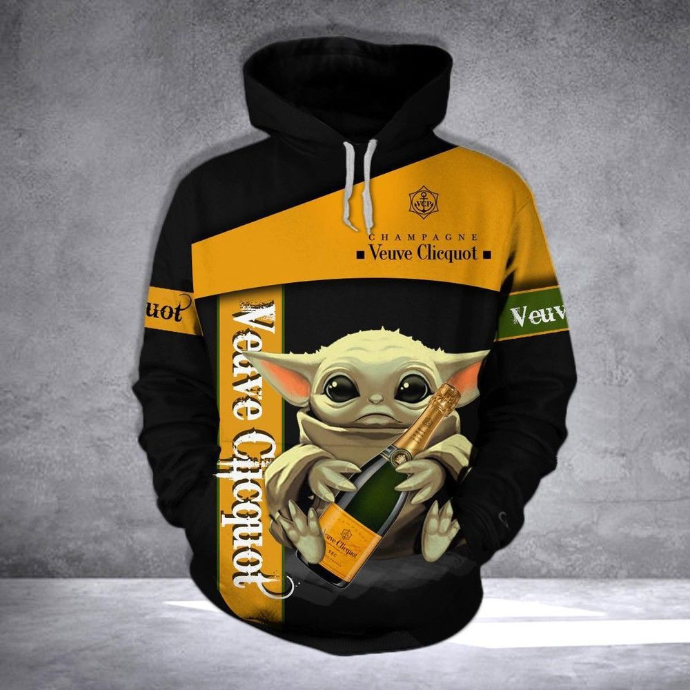 VEUVE CLICQUOT BABY YODA 3D All Over Print Hoodie & Zip Hoodie