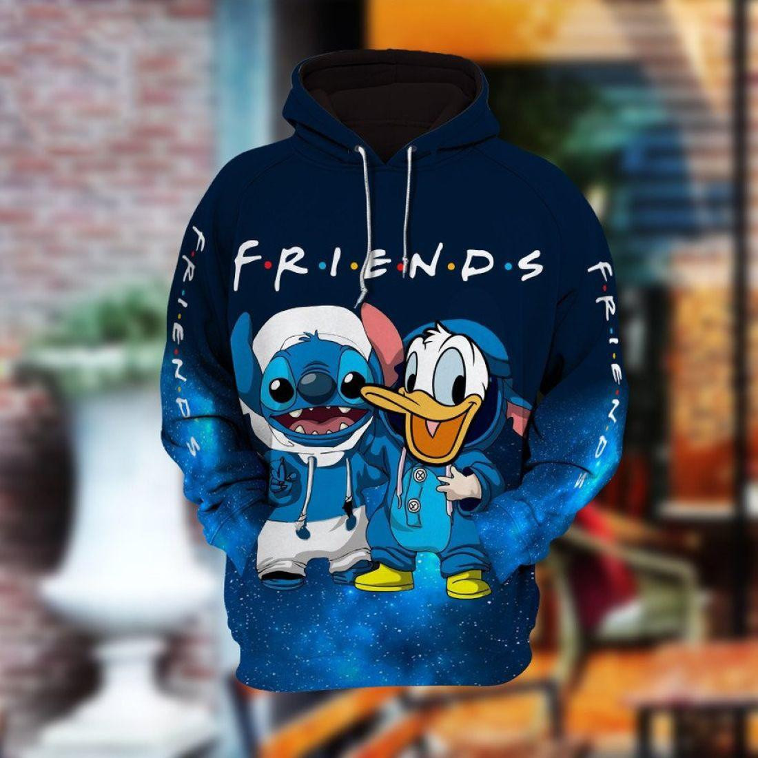Stitch And Donald Duck Friends All Over Print Hoodie