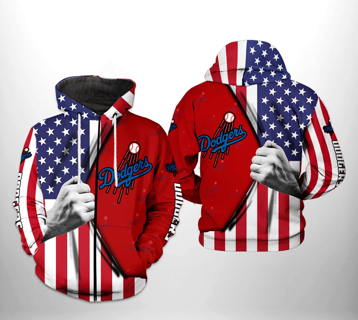 Los Angeles Dodgers MLB US Flag 3D All Over Print Hoodie & Zip Hoodie