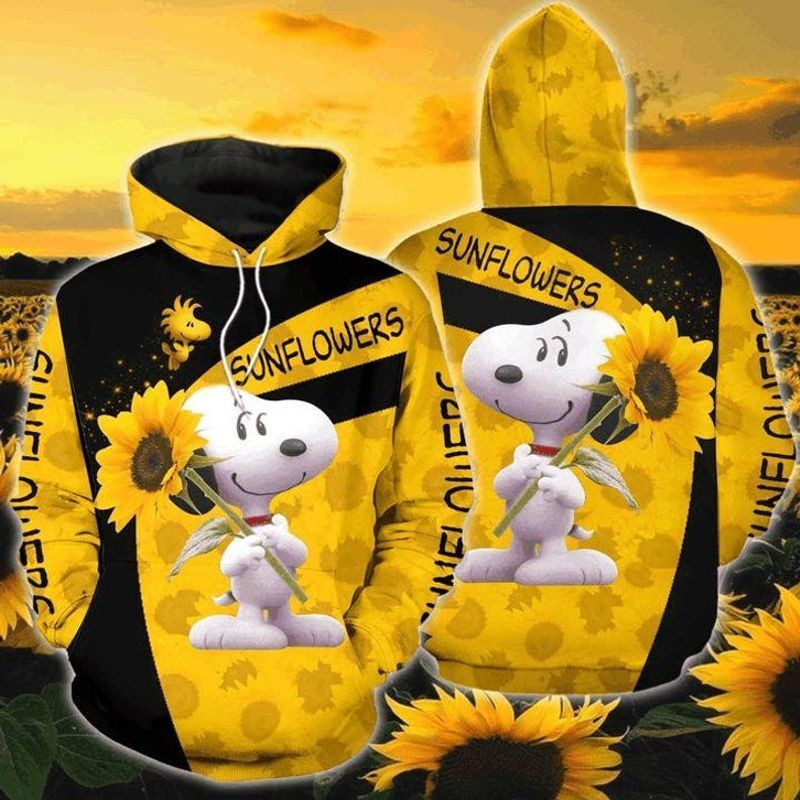 Snoopy With Sunflower Cartoon Peaunts 3d Hoodie Zip Hoodie