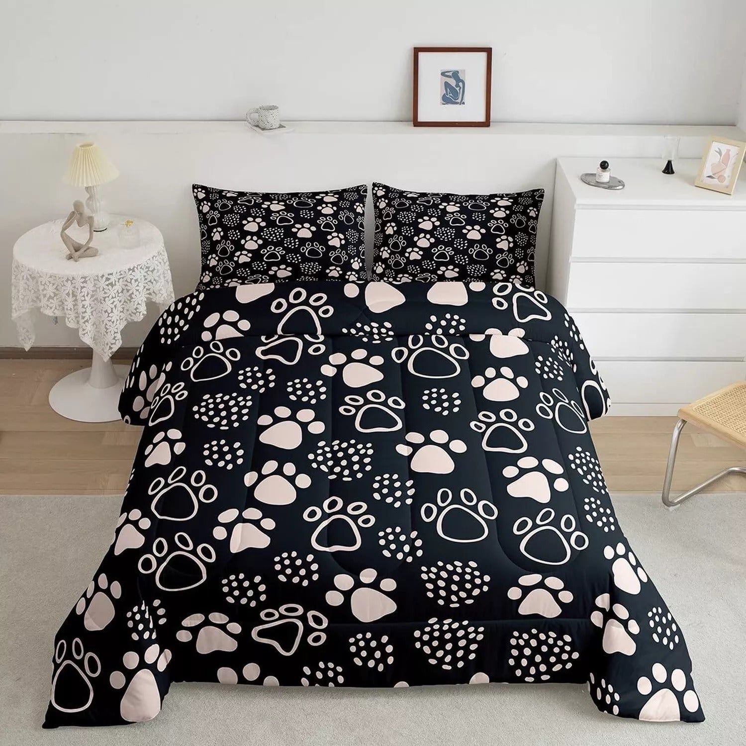 Dog Bedding Set Dog Paw Prints And Dot Pattern Duvet Covers