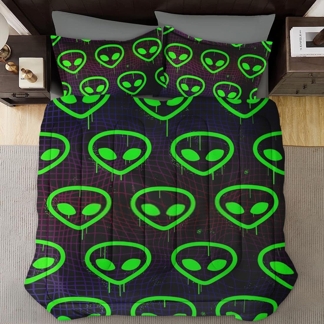 Alien Bedding Set Alien Space Retro Geometric Duvet Covers Black