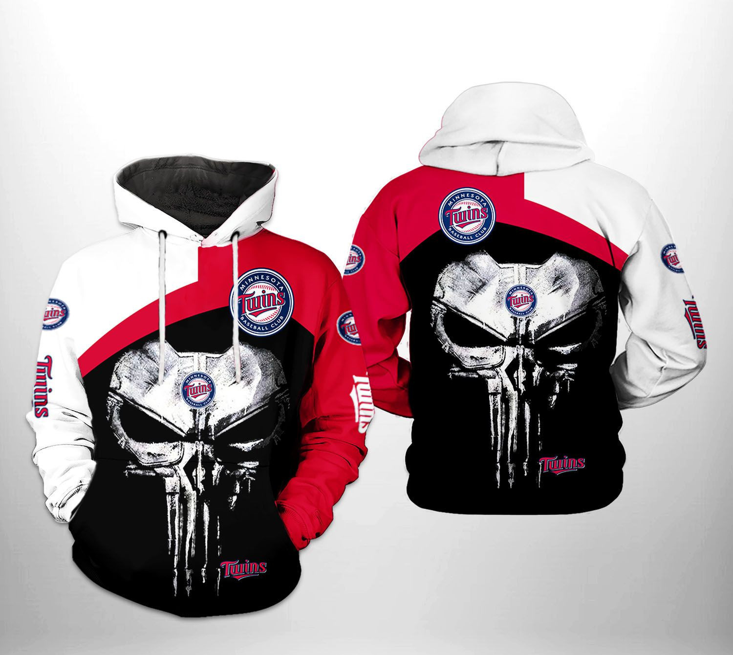 Minnesota Twins MLB Skull Punisher 3D All Over Print Hoodie & Zip Hoodie