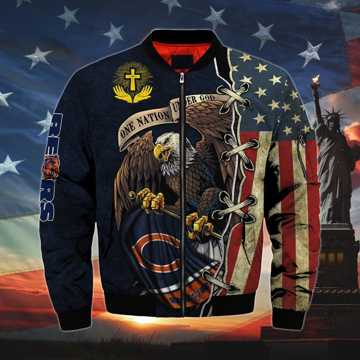 One Nation Under God Chicago Bears Bomber Jackets