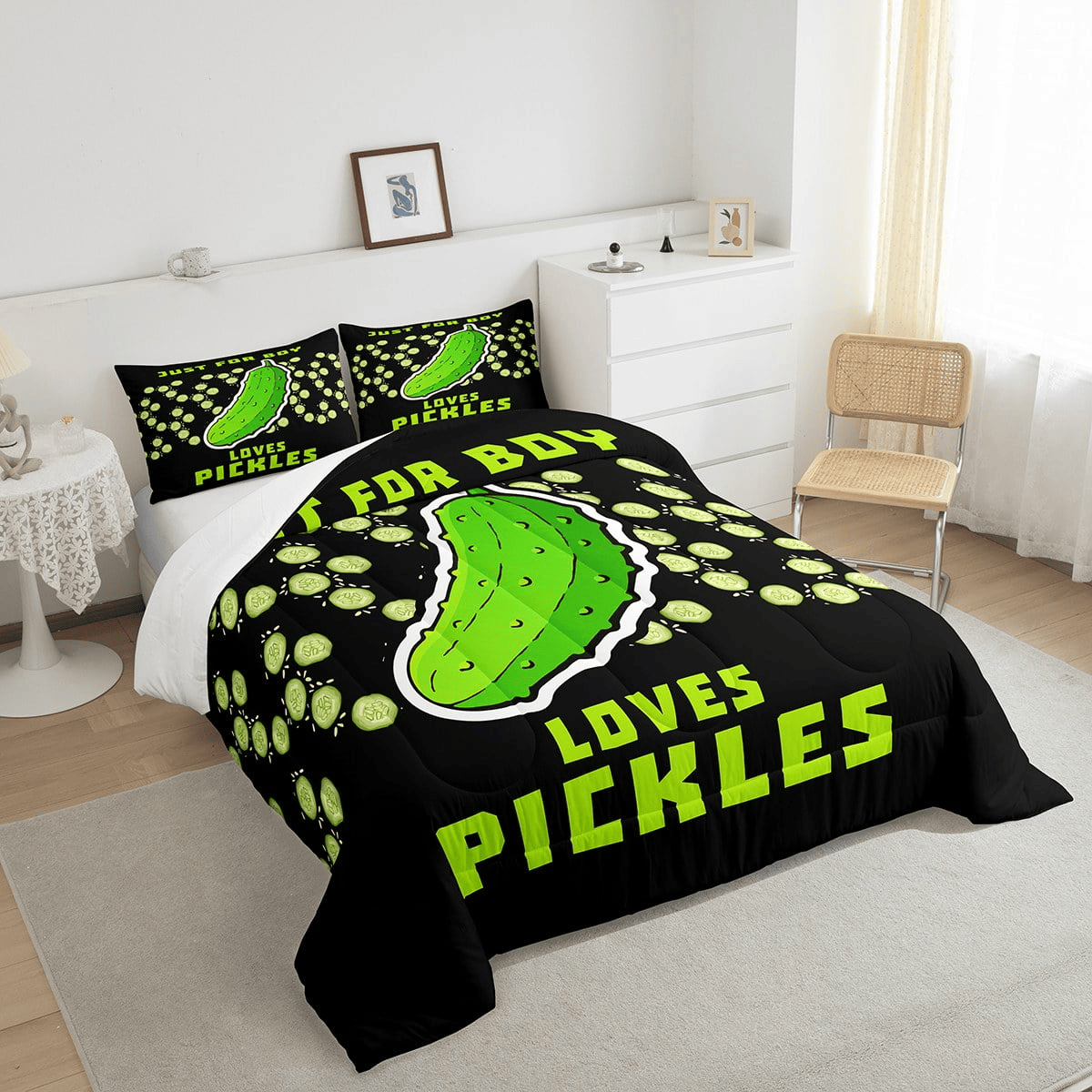 Funny Bedding Set Just for Boy Loves Pickles Duvet Covers Black