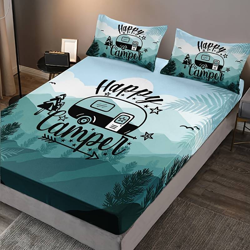 Camping Bedding Set Happy Camper Forest Graphic Duvet Covers