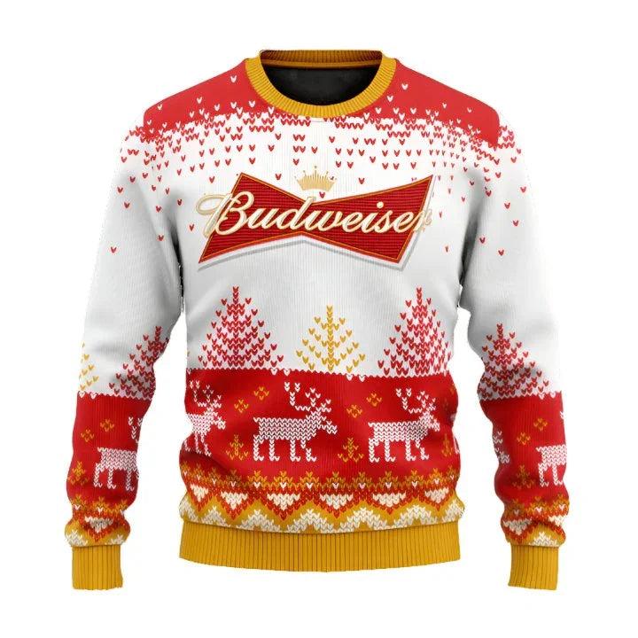 Personalized Budweiser Reindeer Ugly Christmas Sweater