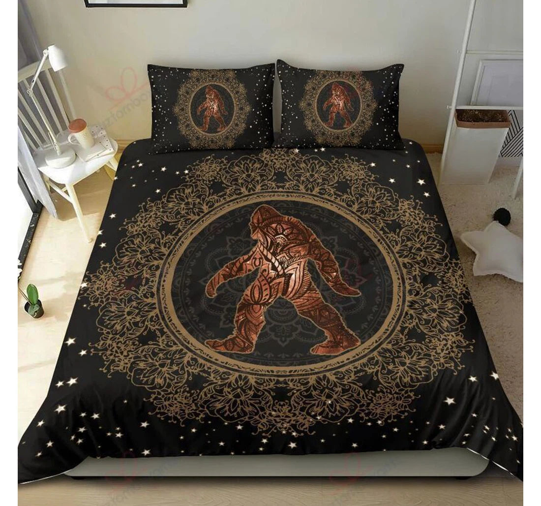 Bigfoot Bedding Set Bigfoot Mandala Flower Pattern Duvet Covers Black