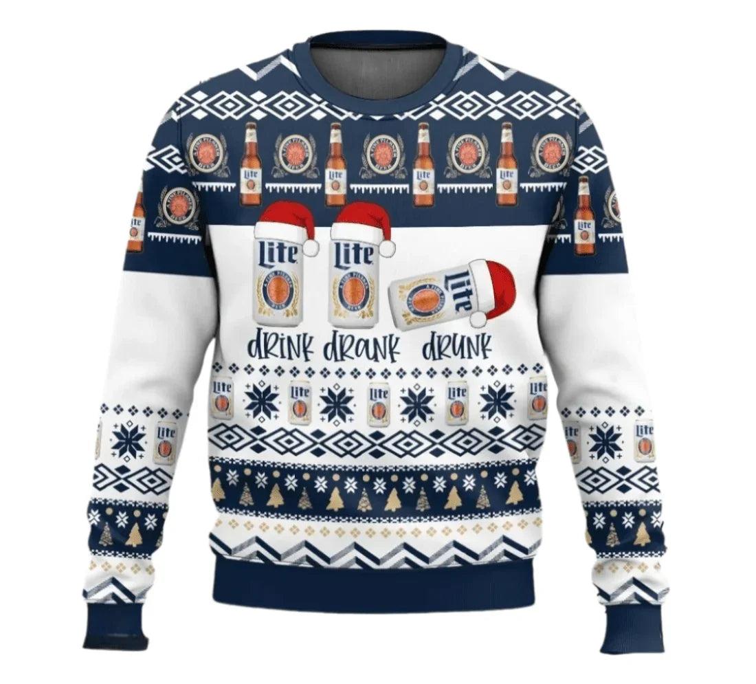 Miller Lite Drink Drank Drunk Ugly Christmas Sweater