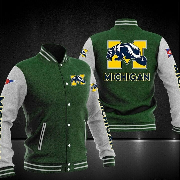 Michigan Wolverines Green Baseball Jacket
