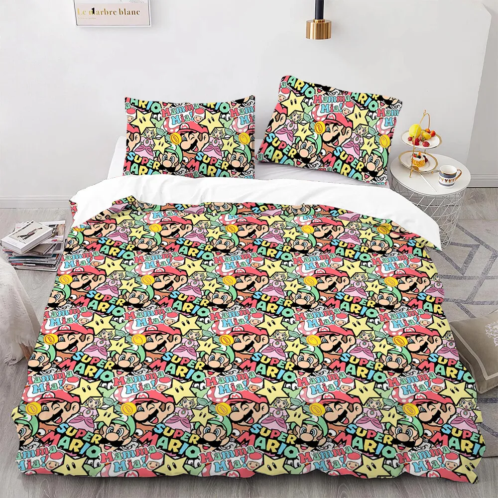 Mario Bedding Set Super Mario Peach Juigi Stars Pattern Duvet Covers