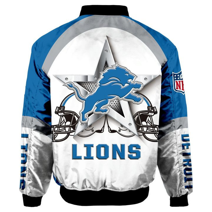 Detroit Lions White Blue Bomber Jacket V4