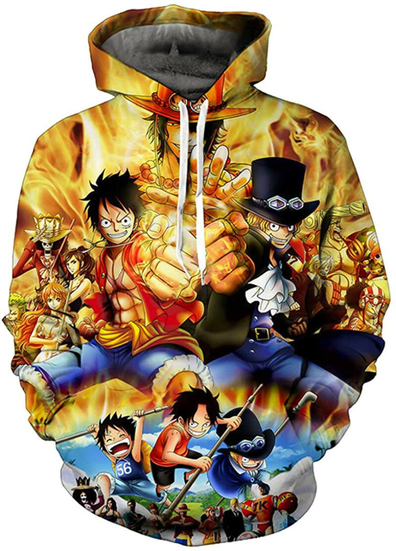Lontse Anime One Piece 3d Printed Hoodie Luffy Ace Pullover Sweatshirt Hoodies