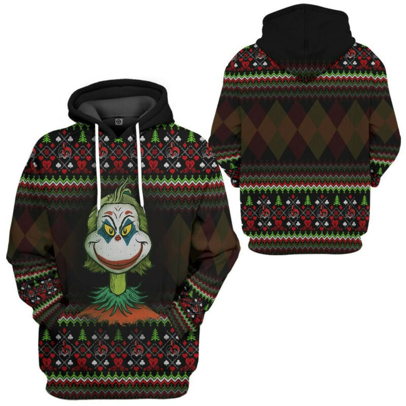 Joker Grinch Christmas Pattern Black 3d Hoodie Zip Hoodie