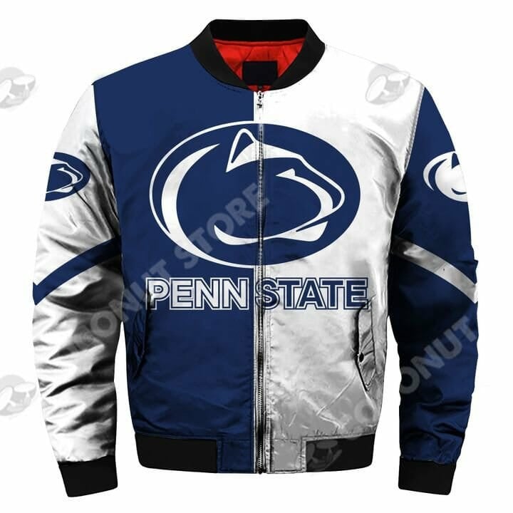 Penn State Nittany Lions Blue White Bomber Jacket V4