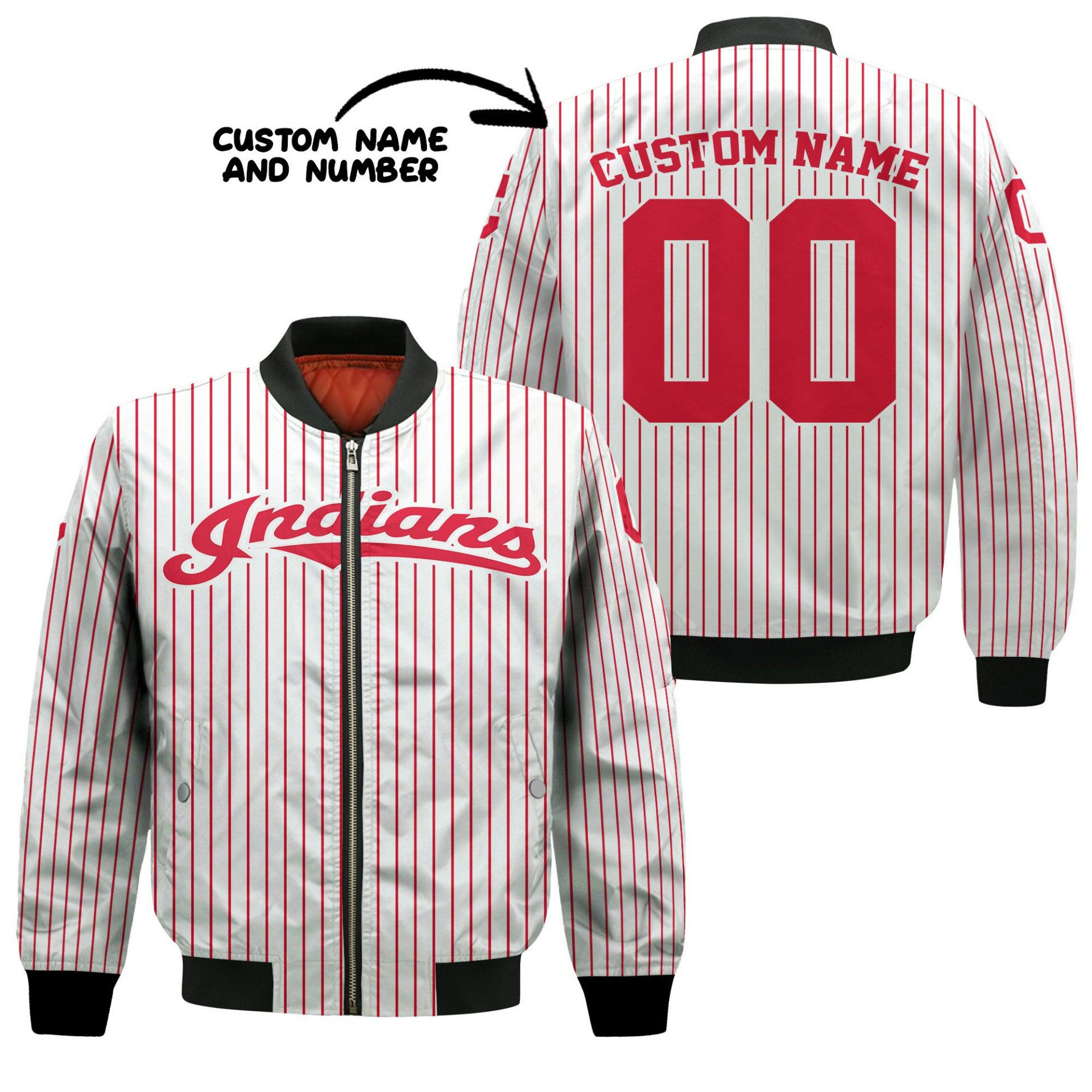 Cleveland Indians Custom Name Number Uniform Stripes Bomber Jacket