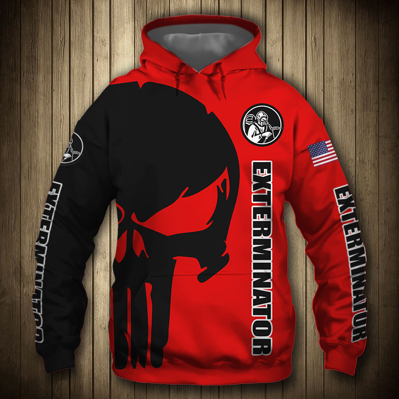 Exterminator Punisher Skull US Flag Black Red 3D All Over Print Hoodie & Zip Hoodie
