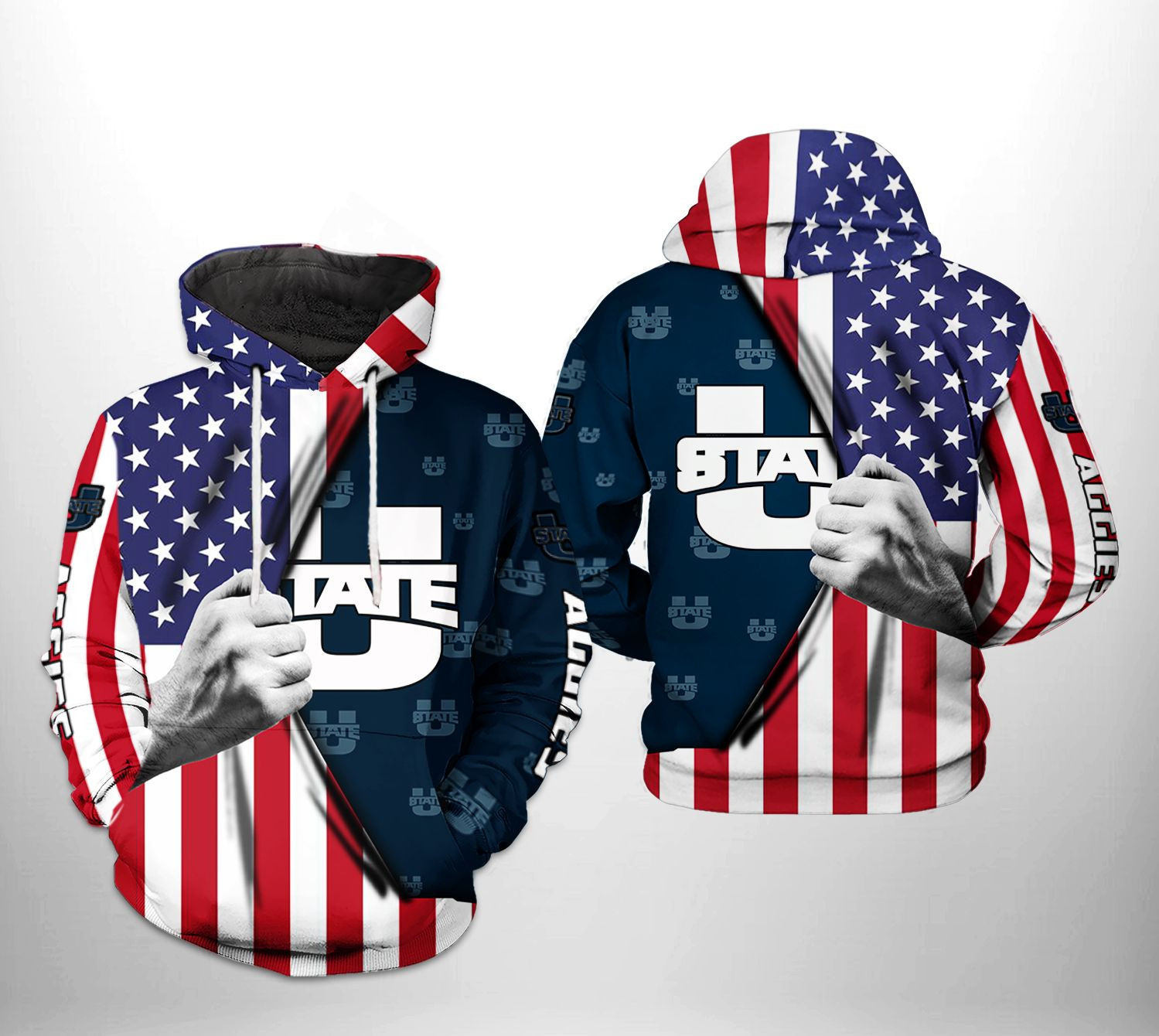 Utah State Aggies US Flag 3D All Over Print Hoodie & Zip Hoodie