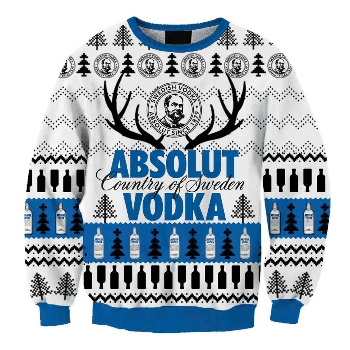 Absolut Vodka Reindeer Horns Ugly Christmas Sweater