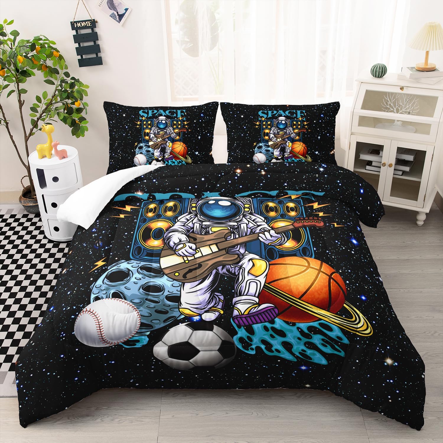 Astronaut Bedding Set Astronaut In Space With Guitar Duvet Covers