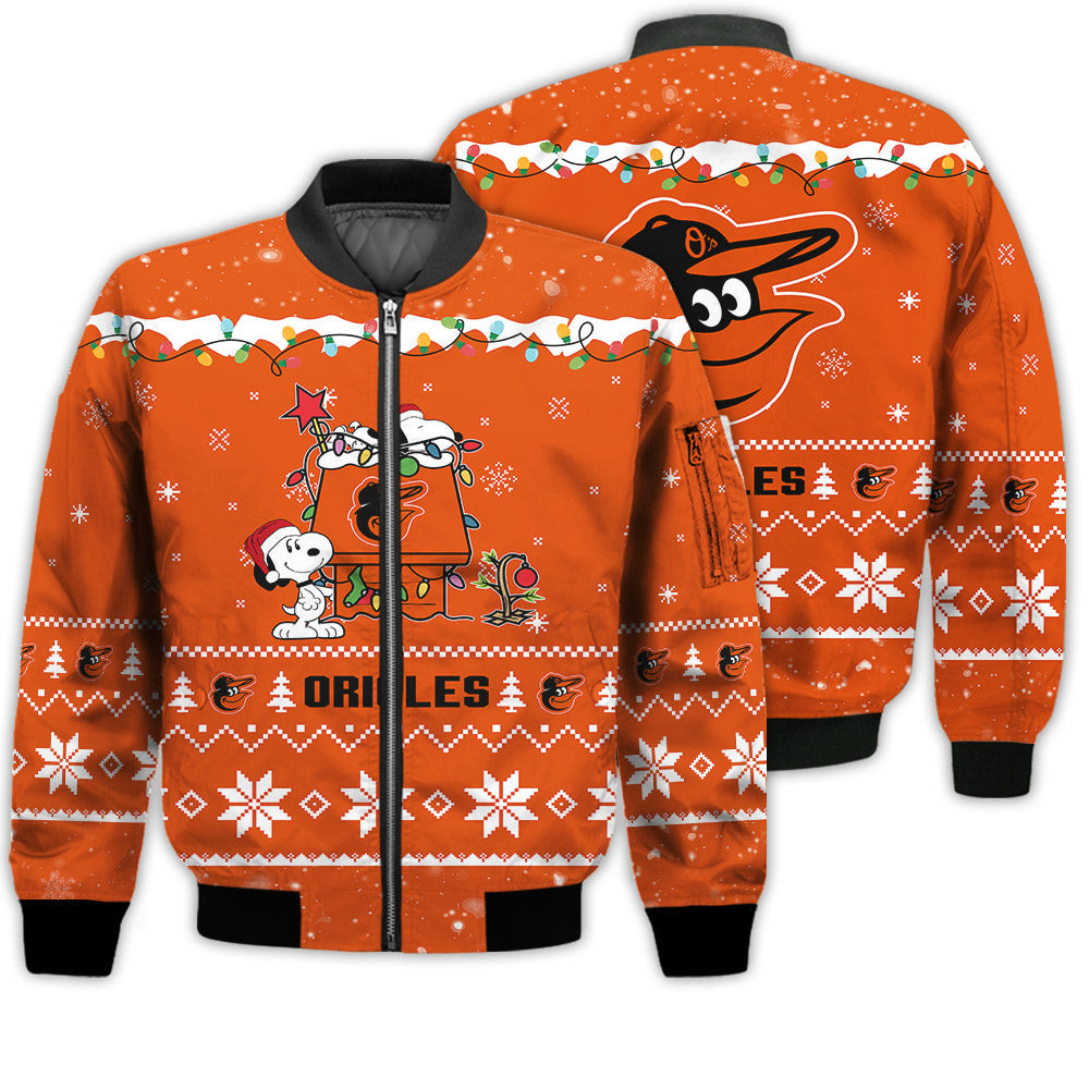 Baltimore Orioles Snoopy Merry Christmas Bomber Jacket