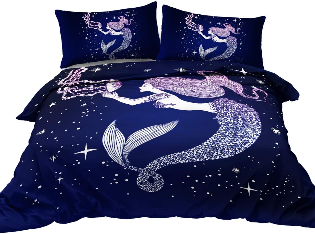 Mermaid Bedding Set Mermaid With Jellyfish Graphic Duvet Covers