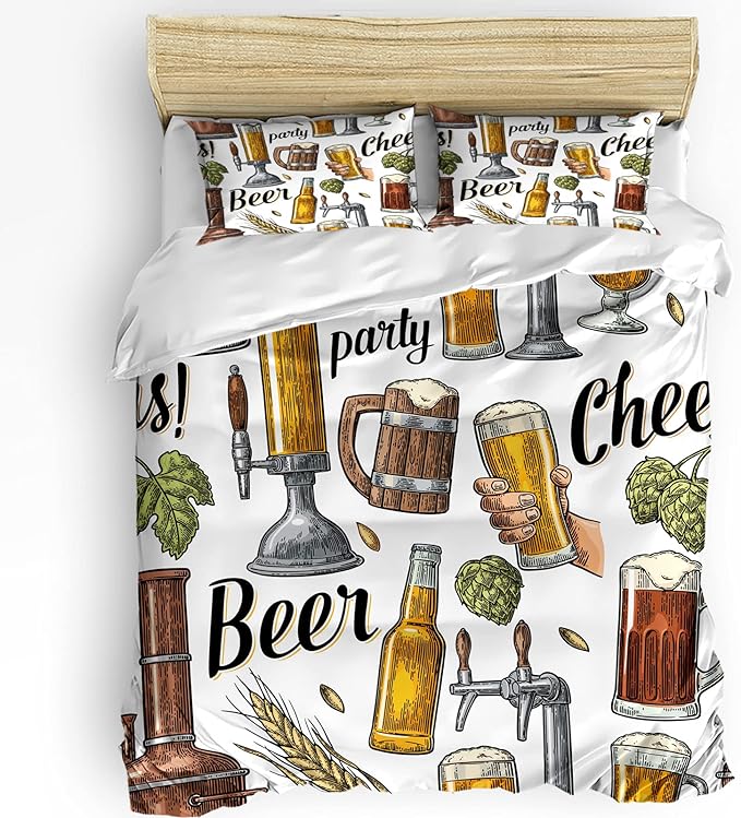 Beer Bedding Set Beer Party Cheer Bottle Mug Pattern Duvet Covers