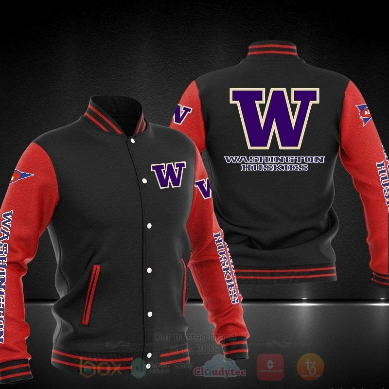 Washington Huskies Black Red Baseball Jacket