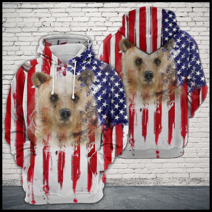 Bear Usa Flag 3D All Over Print Hoodie & Zip Hoodie