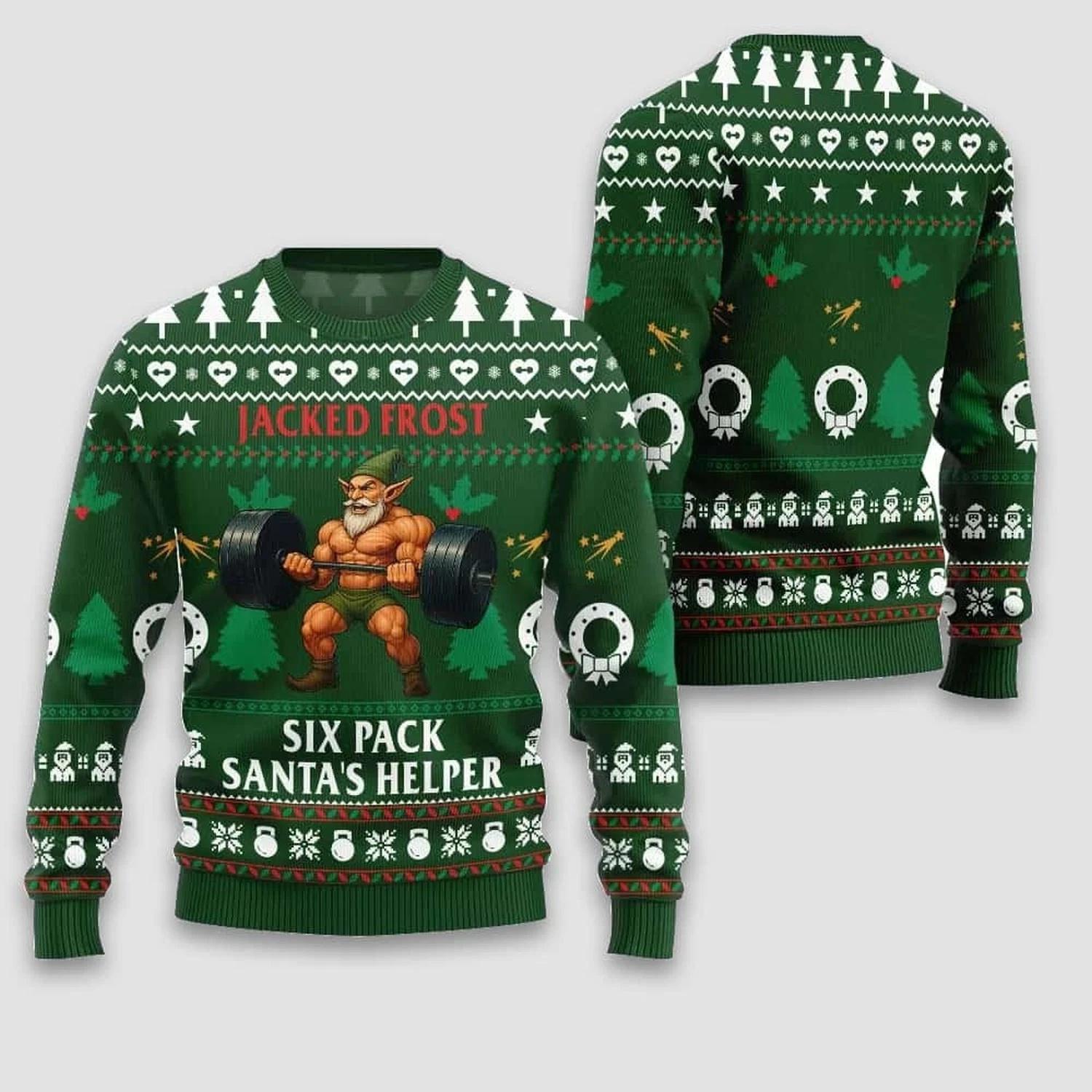 Time Flex Gym Jacked Frost Six Pack Santas Helper Ugly Christmas Sweater