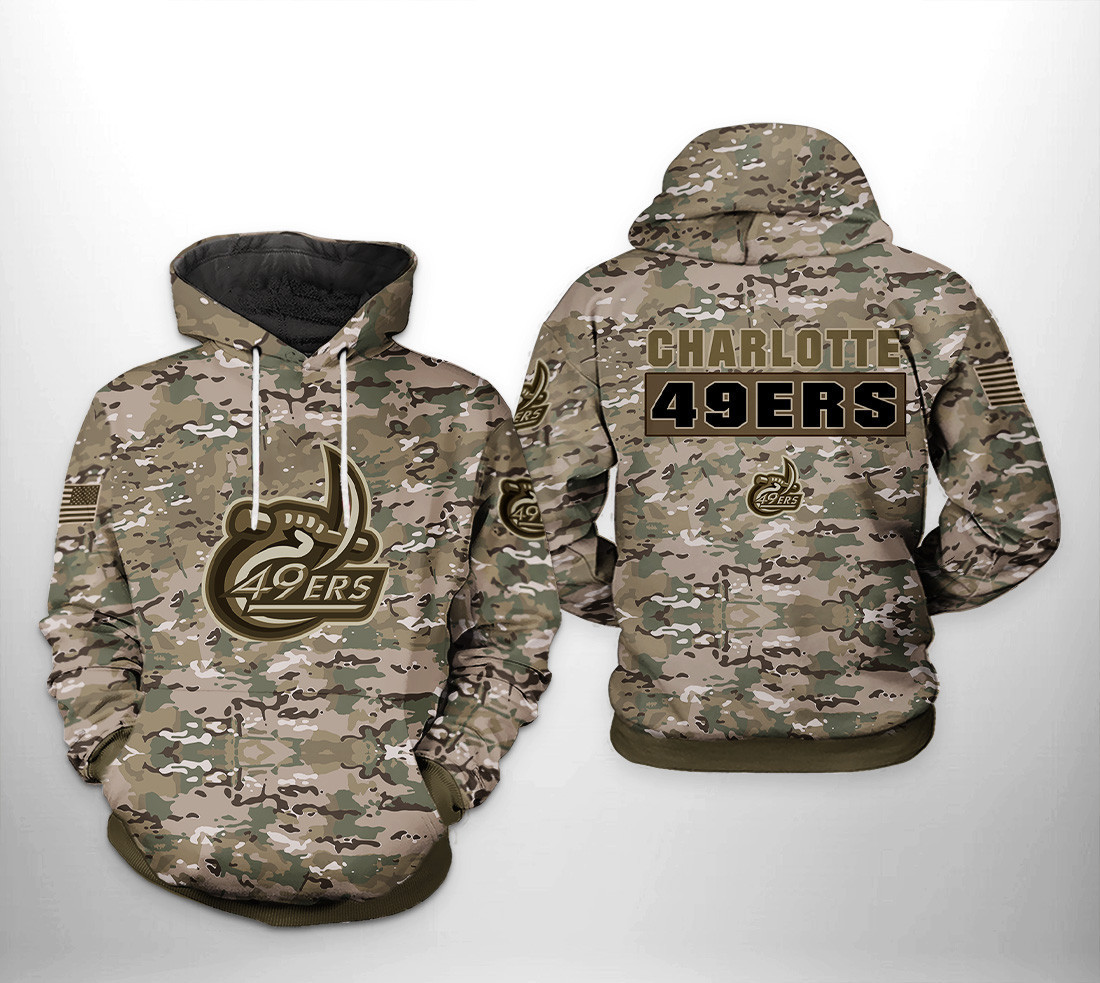 Charlotte 49ers Camo Veteran 3D All Over Print Hoodie & Zip Hoodie