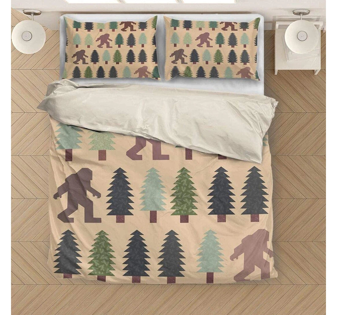Bigfoot Bedding Set Bigfoot And Pine Tree Pattern Vintage Style Duvet Covers