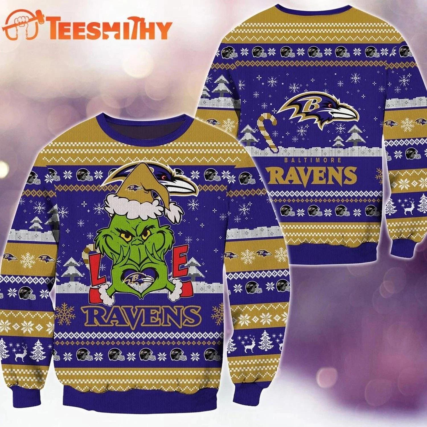 Baltimore Raven Grinch Football Ugly Christmas Sweater