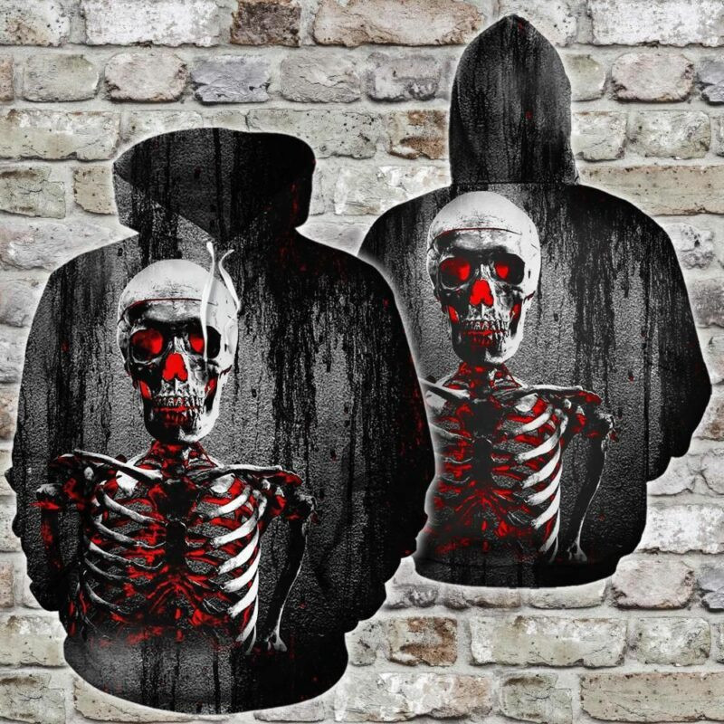 Abstract Human Skeleton Horror Background 3d Hoodie Zip Hoodie