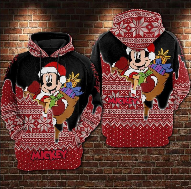 Mickey Mouse Santa Hat With Blue Ugly Christmas Over Print 3d Hoodie Zip Hoodie