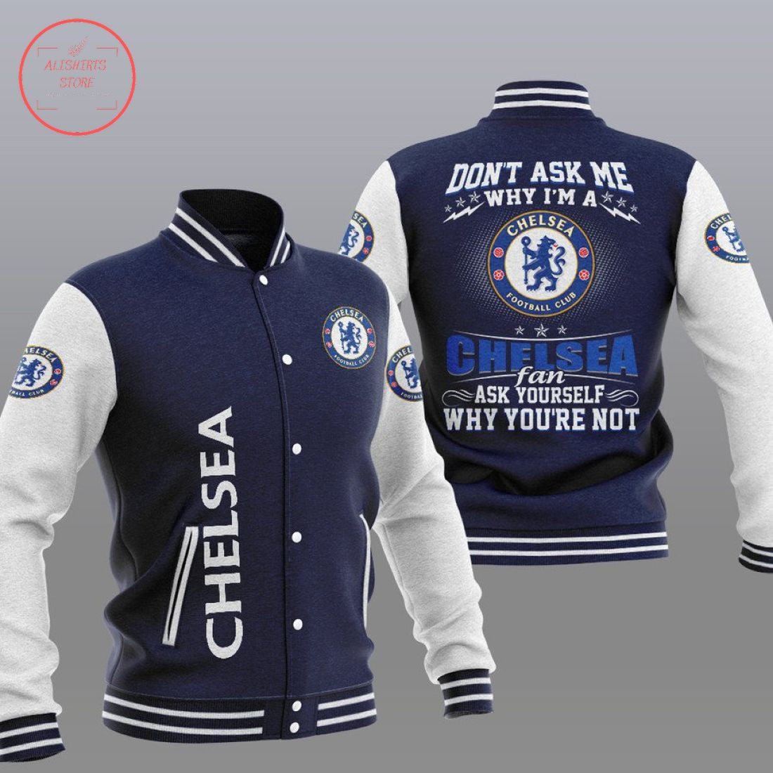 Chelsea FC Navy Blue Don't Ask Me Baseball Jacket