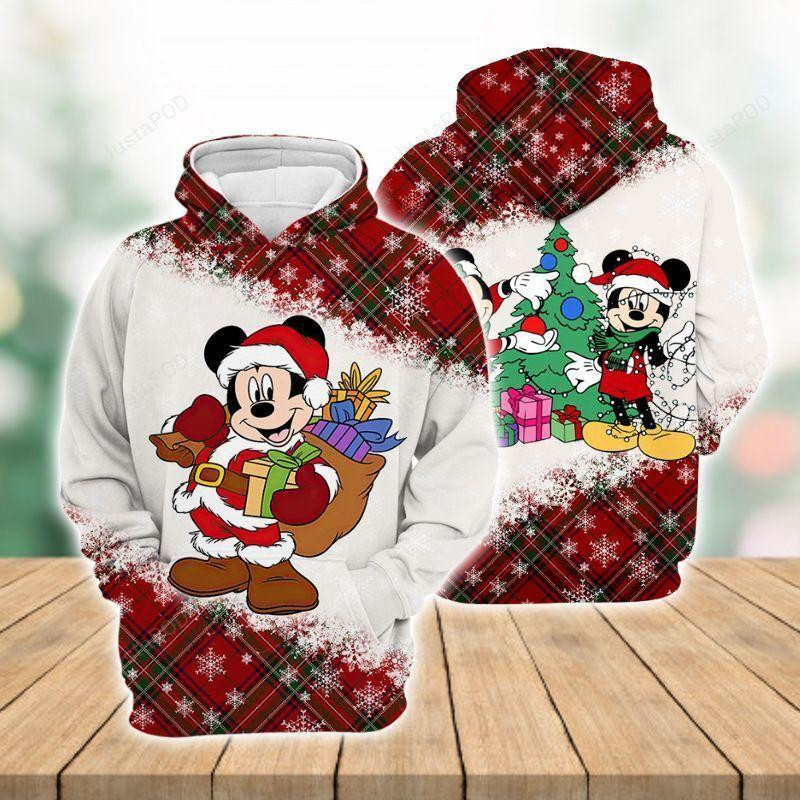 Christmas Hoodie Mk Mouse Santa Claus With Presents Plaid Christmas Hoodie Zip Hoodie
