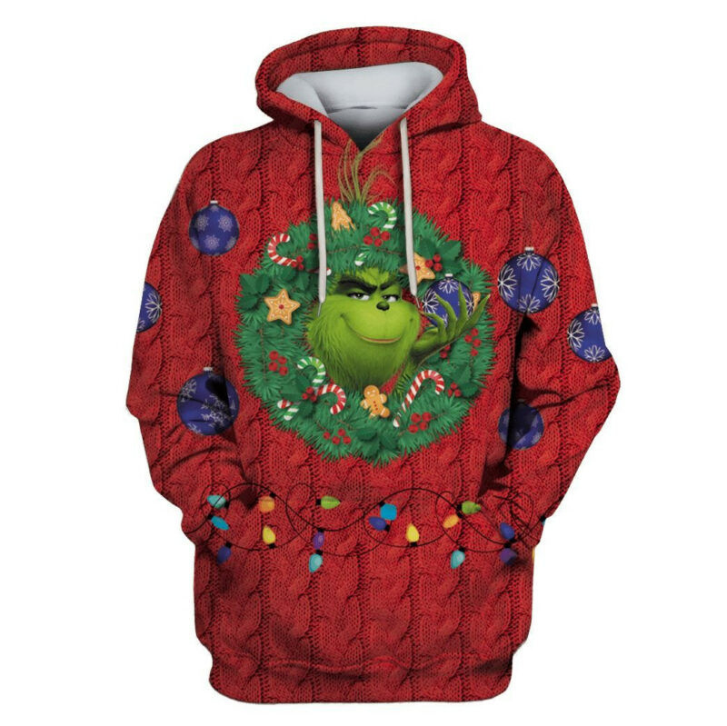 Hoodie Grinch Hoodie Grinch Wreath Bauble Christmas 3d Hoodie Zip Hoodie