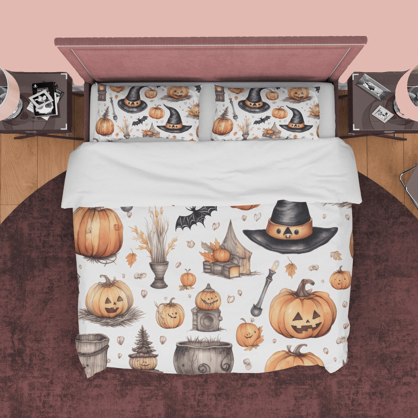 Halloween Bedding Set Pumpkin Witch Hat Items Pattern Duvet Covers
