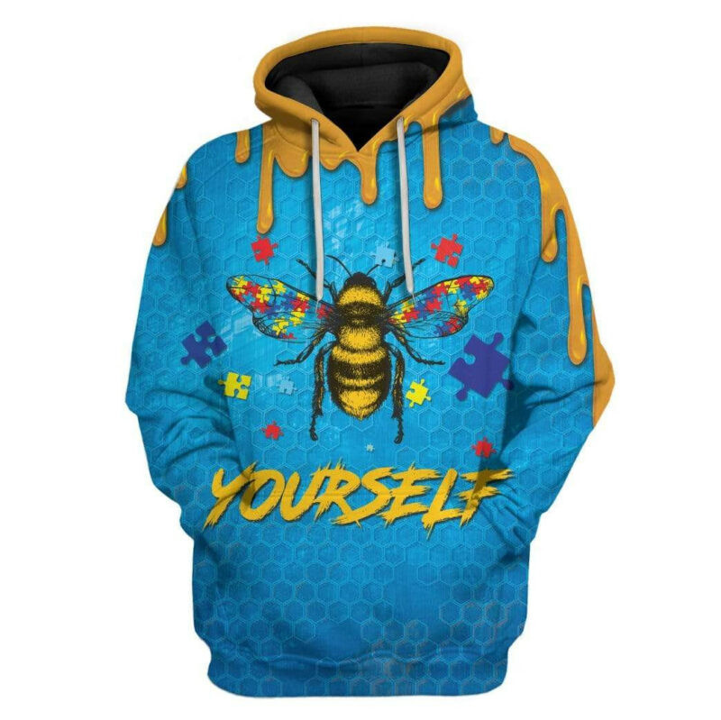 Bee Autism Hoodie Be Yourself Bee Autism Blue 3d Hoodie Zip Hoodie