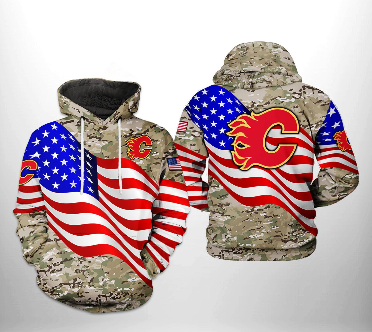 Calgary Flames US FLag Camo Veteran 3D All Over Print Hoodie & Zip Hoodie