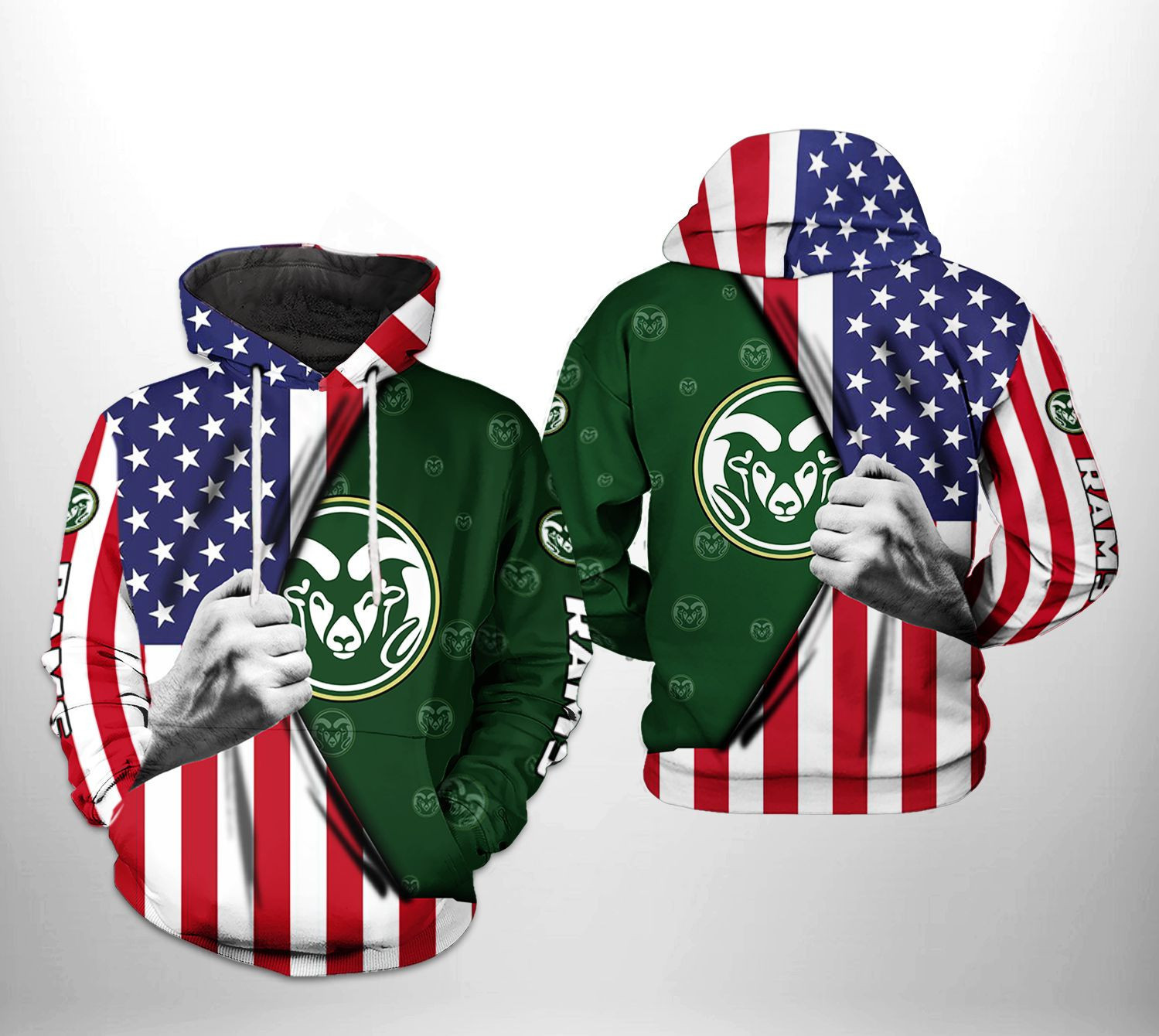 Colorado State Rams US FLag 3D All Over Print Hoodie & Zip Hoodie