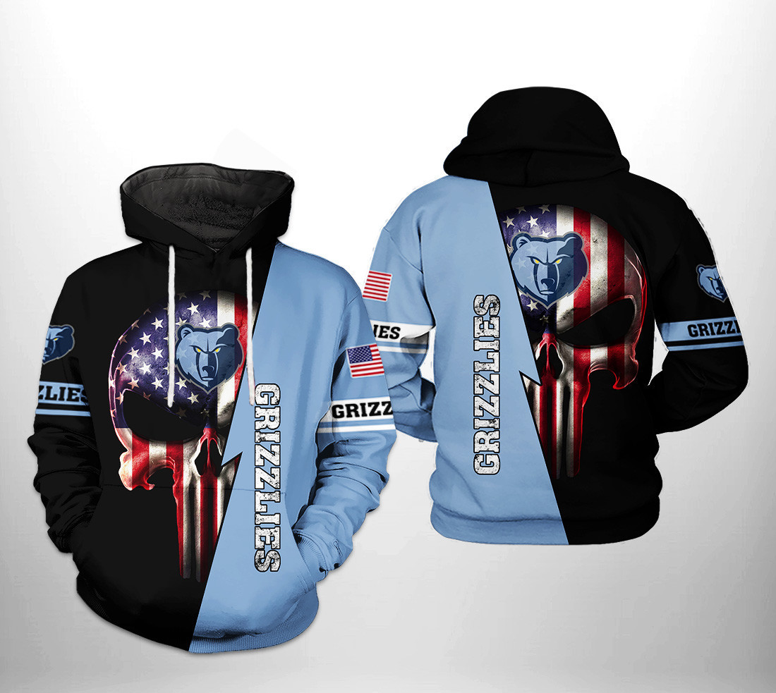 Memphis Grizzlies US Flag Skull Team 3D All Over Print Hoodie & Zip Hoodie